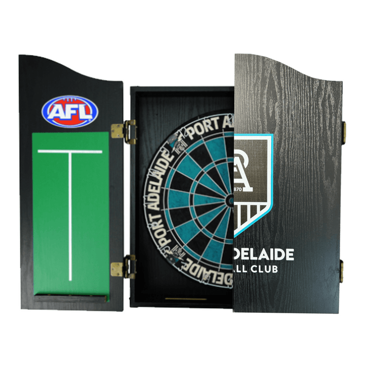 AFL Official AFL Dartboard, Cabinet & Darts - Complete Darts Set AFL Team / Port Adelaide Power Boards