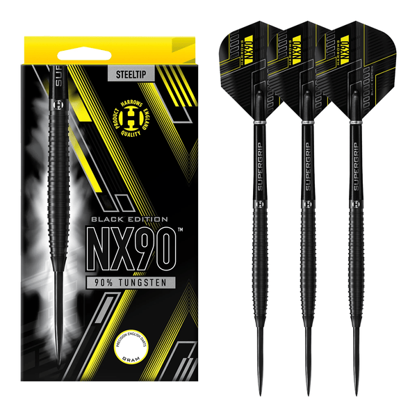 Harrows NX90 Black Edition - 90% Tungsten Steel Tip Darts 21 Grams Darts