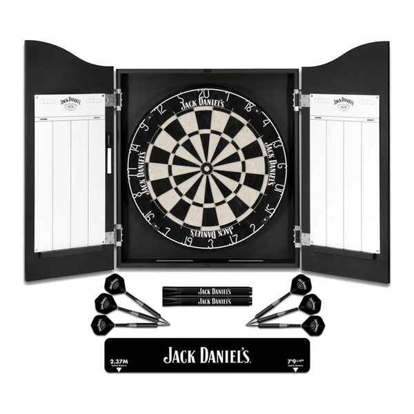 Jack Daniels JD Logo Dartboard, Cabinet & Darts - Complete Darts Set Boards