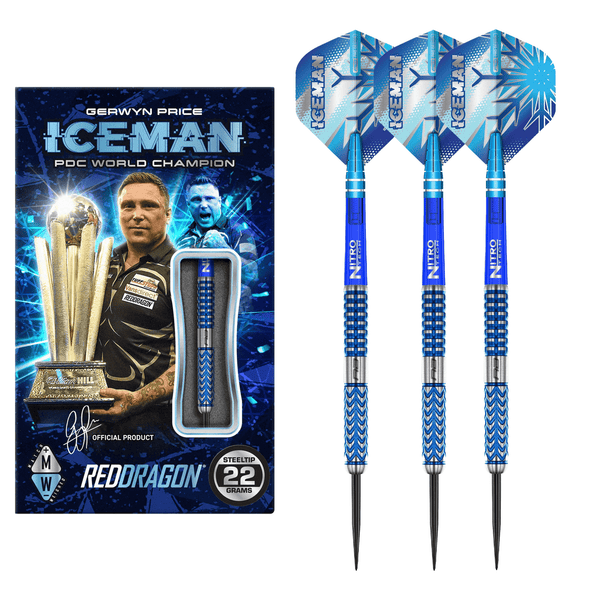 Red Dragon Gerwyn Price Glacier - 90% Tungsten Steel Tip Darts 22 Grams Darts