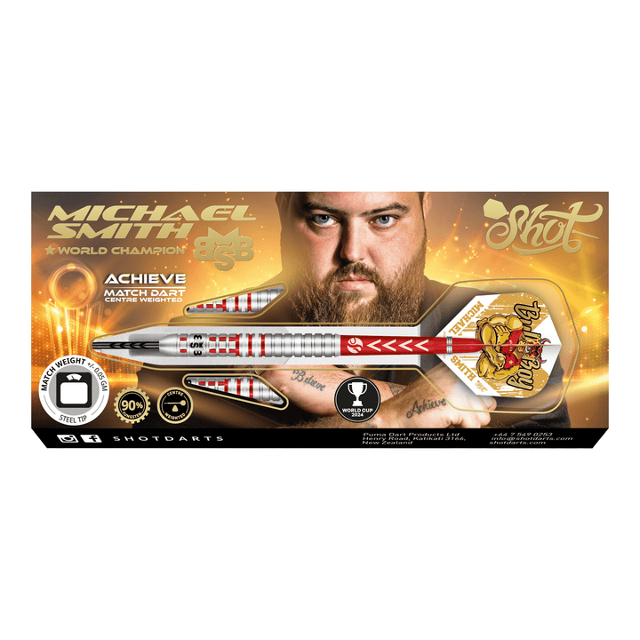 Shot Michael Smith Achieve World Cup Limited Edition - 90% Tungsten Steel Tip Darts 24 Grams Darts