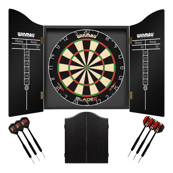 Winmau Blade 6 Dartboard, Cabinet & Darts - Complete Darts Set Blade 6 / Black Boards