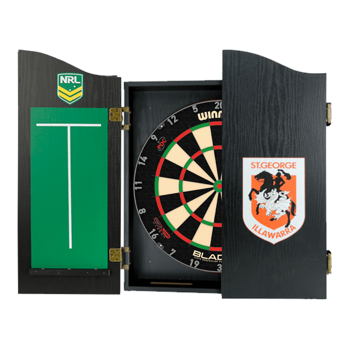 Winmau Blade 6 Dartboard, Official NRL Cabinet & Darts - Complete Darts Set Boards