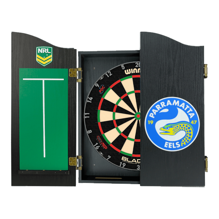 Winmau Blade 6 Dartboard, Official NRL Cabinet & Darts - Complete Darts Set Boards