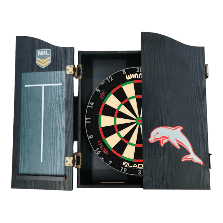 Winmau Blade 6 Dartboard, Official NRL Cabinet & Darts - Complete Darts Set Boards