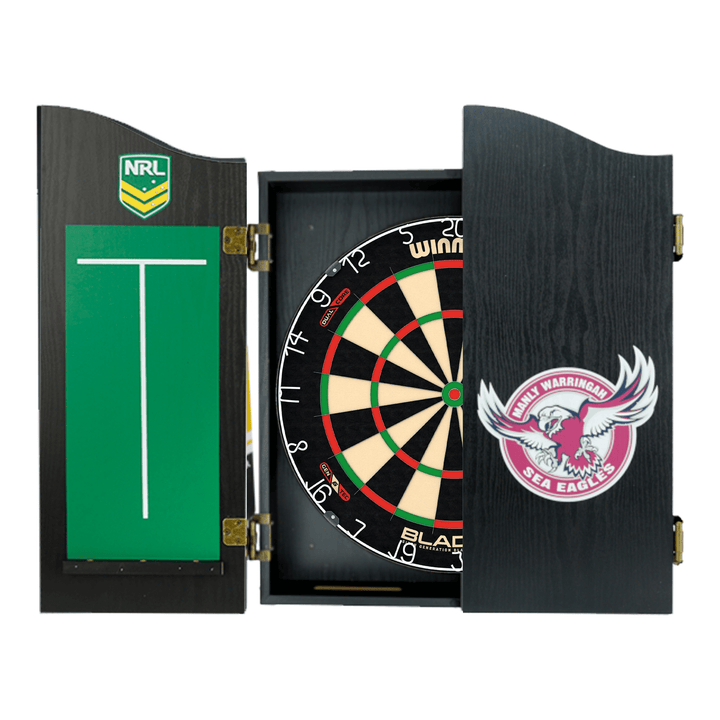 Winmau Blade 6 Dartboard, Official NRL Cabinet & Darts - Complete Darts Set Boards