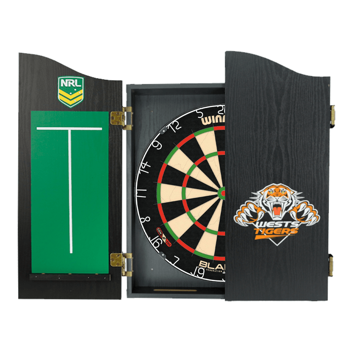 Winmau Blade 6 Dartboard, Official NRL Cabinet & Darts - Complete Darts Set Boards