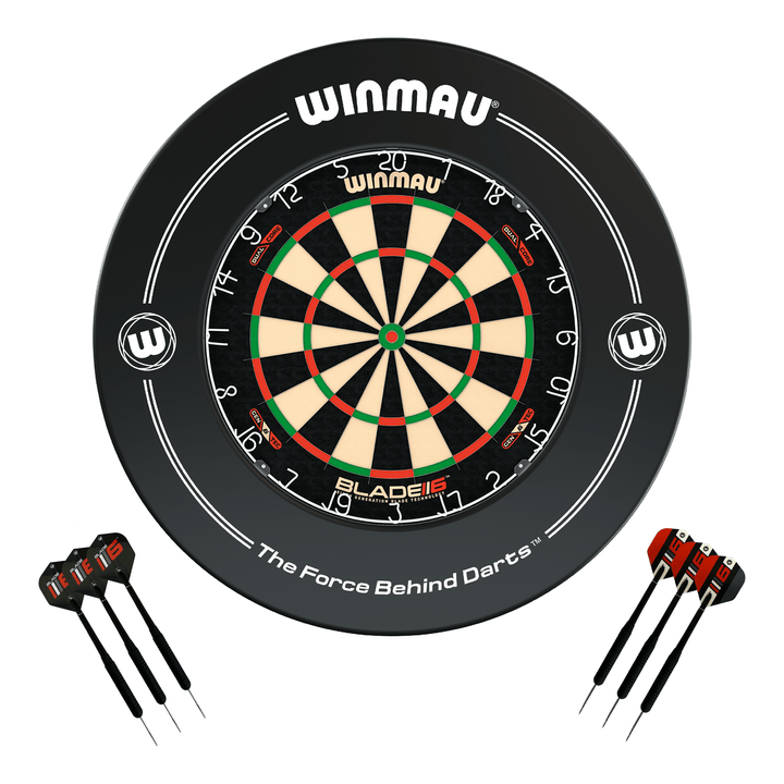 Winmau Blade 6 Dartboard, Surround & Darts - Complete Darts Set Blade 6 Dual Core / Black Boards