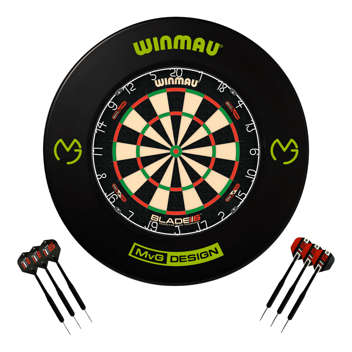 Winmau Blade 6 Dartboard, Surround & Darts - Complete Darts Set Blade 6 Dual Core / MvG Boards