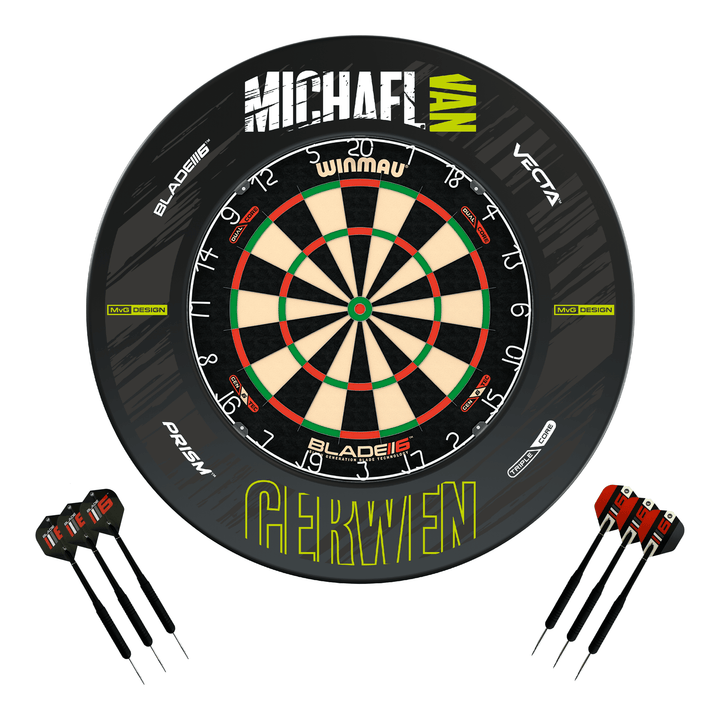 Winmau Blade 6 Dartboard, Surround & Darts - Complete Darts Set Blade 6 Dual Core / MvG Retro Boards