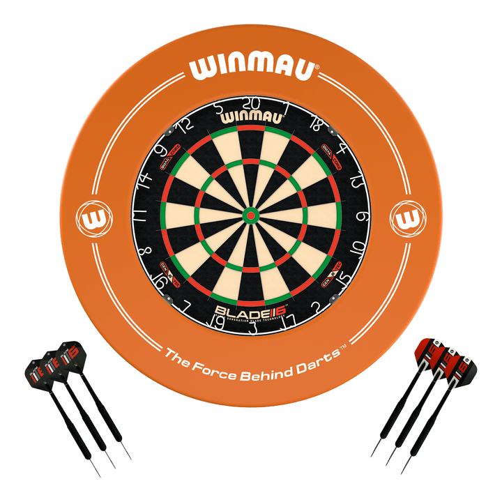 Winmau Blade 6 Dartboard, Surround & Darts - Complete Darts Set Blade 6 Dual Core / Orange Boards