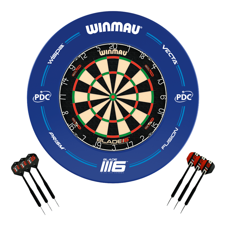 Winmau Blade 6 Dartboard, Surround & Darts - Complete Darts Set Blade 6 Dual Core / PDC Blue Boards