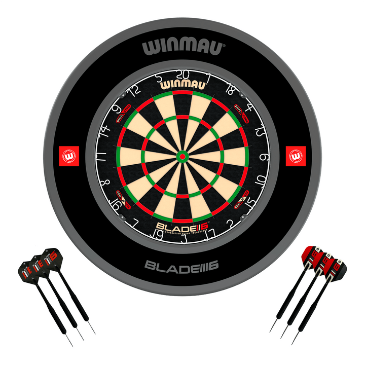 Winmau Blade 6 Dartboard, Surround & Darts - Complete Darts Set Blade 6 Dual Core / Pro 1.0 Black Boards