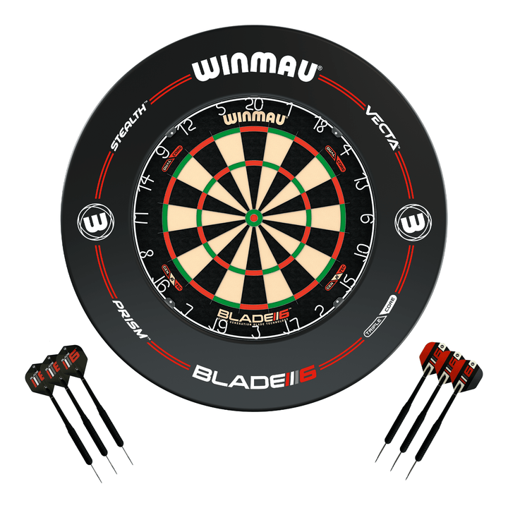 Winmau Blade 6 Dartboard, Surround & Darts - Complete Darts Set Blade 6 Dual Core / Pro-Line Boards