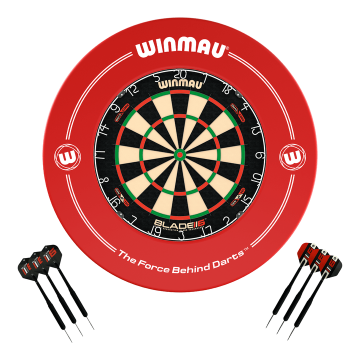 Winmau Blade 6 Dartboard, Surround & Darts - Complete Darts Set Blade 6 Dual Core / Red Boards