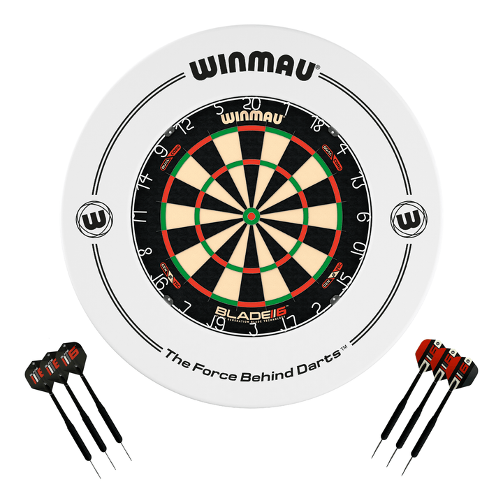 Winmau Blade 6 Dartboard, Surround & Darts - Complete Darts Set Blade 6 Dual Core / White Boards