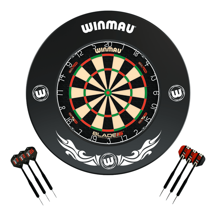 Winmau Blade 6 Dartboard, Surround & Darts - Complete Darts Set Blade 6 Dual Core / Xtreme Boards