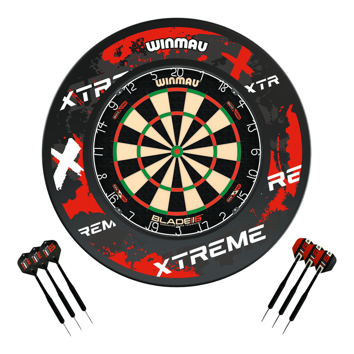 Winmau Blade 6 Dartboard, Surround & Darts - Complete Darts Set Blade 6 Dual Core / Xtreme Red Boards