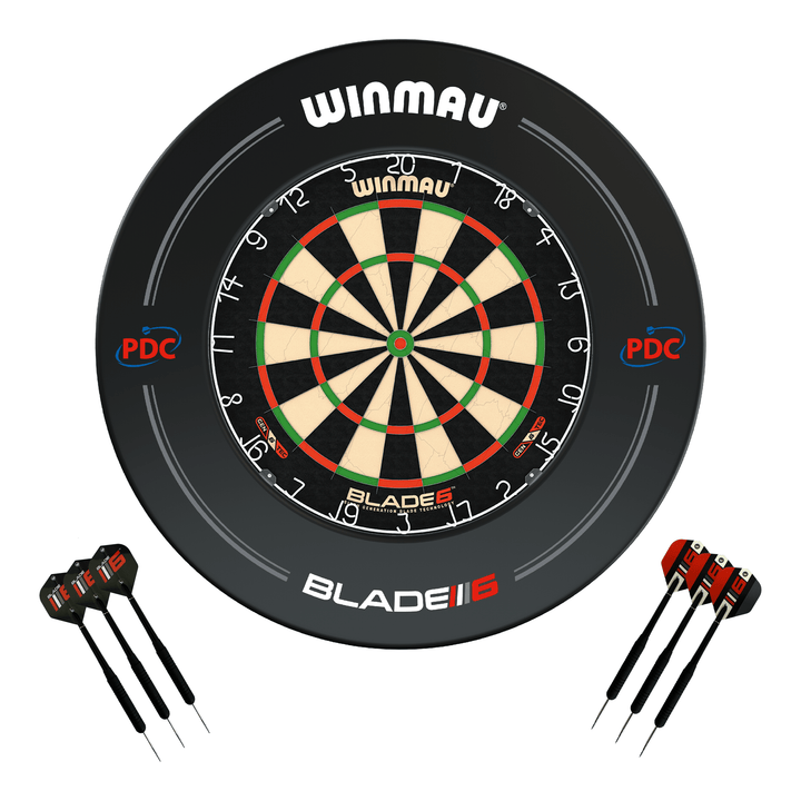 Winmau Blade 6 Dartboard, Surround & Darts - Complete Darts Set Blade 6 / PDC Black Boards