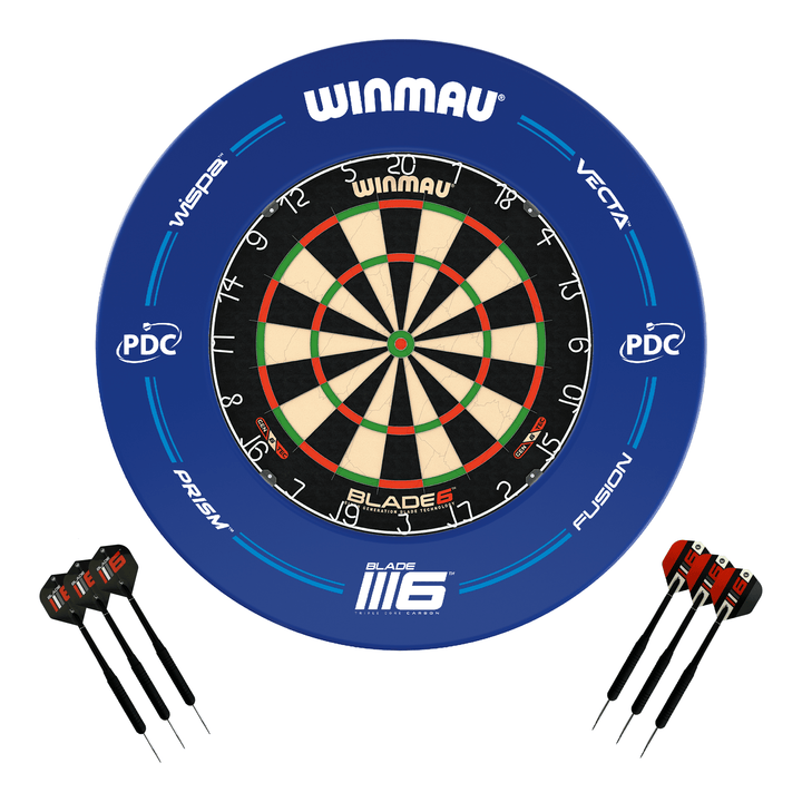 Winmau Blade 6 Dartboard, Surround & Darts - Complete Darts Set Blade 6 / PDC Blue Boards