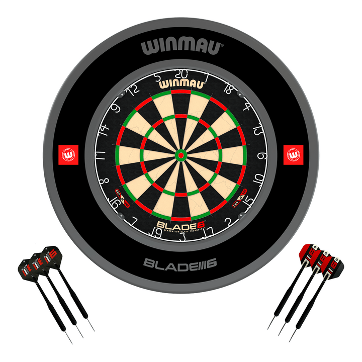 Winmau Blade 6 Dartboard, Surround & Darts - Complete Darts Set Blade 6 / Pro 1.0 Black Boards