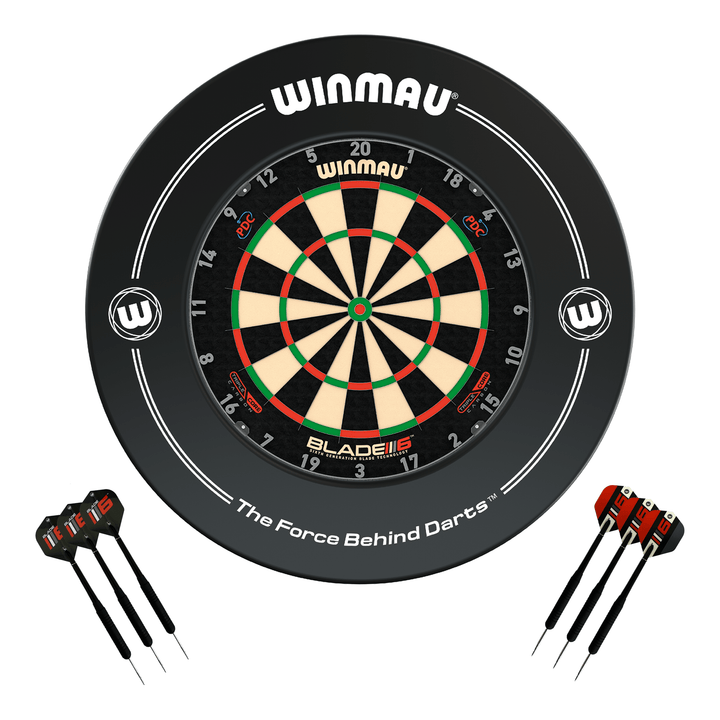 Winmau Blade 6 Dartboard, Surround & Darts - Complete Darts Set Blade 6 Triple Core / Black Boards