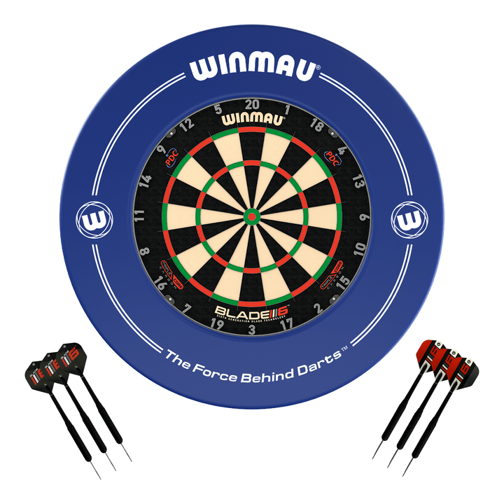 Winmau Blade 6 Dartboard, Surround & Darts - Complete Darts Set Blade 6 Triple Core / Blue Boards