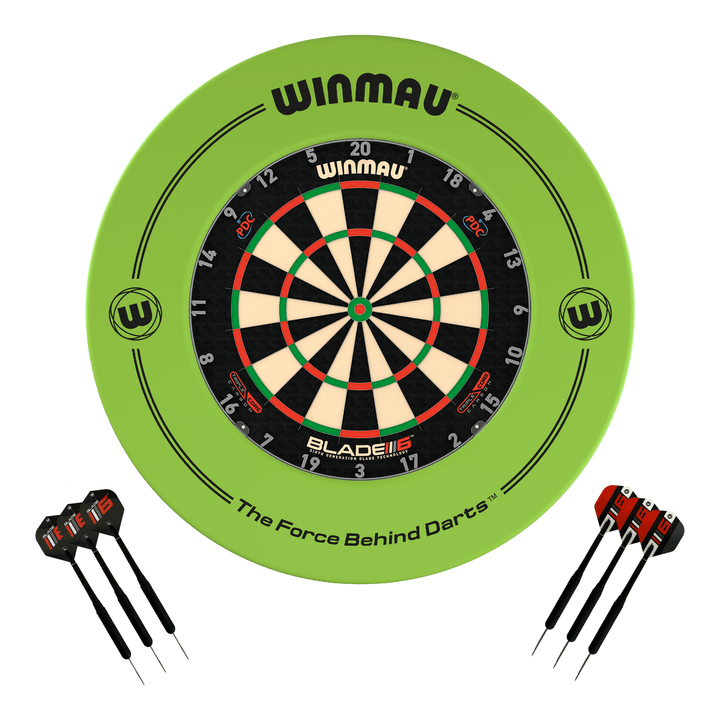 Winmau Blade 6 Dartboard, Surround & Darts - Complete Darts Set Blade 6 Triple Core / Green Boards