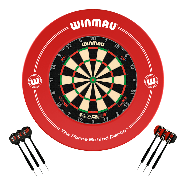 Winmau Blade 6 Dartboard, Surround & Darts - Complete Darts Set Blade 6 Triple Core / Red Boards