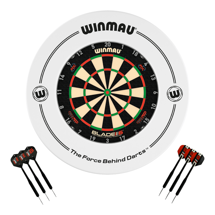 Winmau Blade 6 Dartboard, Surround & Darts - Complete Darts Set Blade 6 Triple Core / White Boards