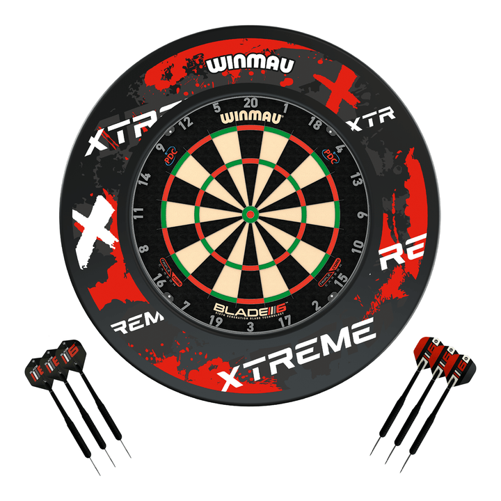 Winmau Blade 6 Dartboard, Surround & Darts - Complete Darts Set Blade 6 Triple Core / Xtreme Red Boards