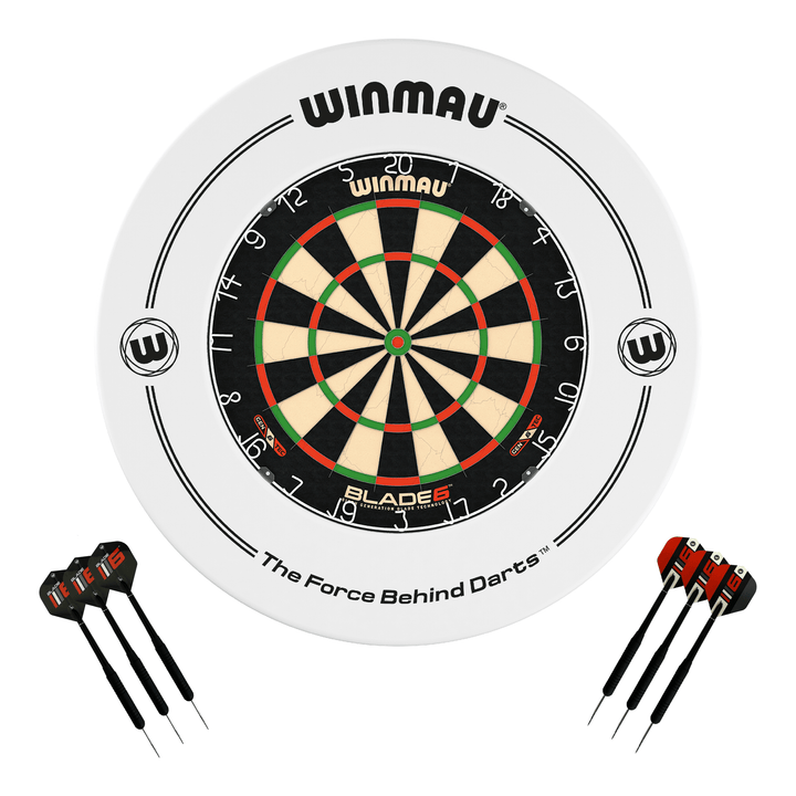 Winmau Blade 6 Dartboard, Surround & Darts - Complete Darts Set Blade 6 / White Boards