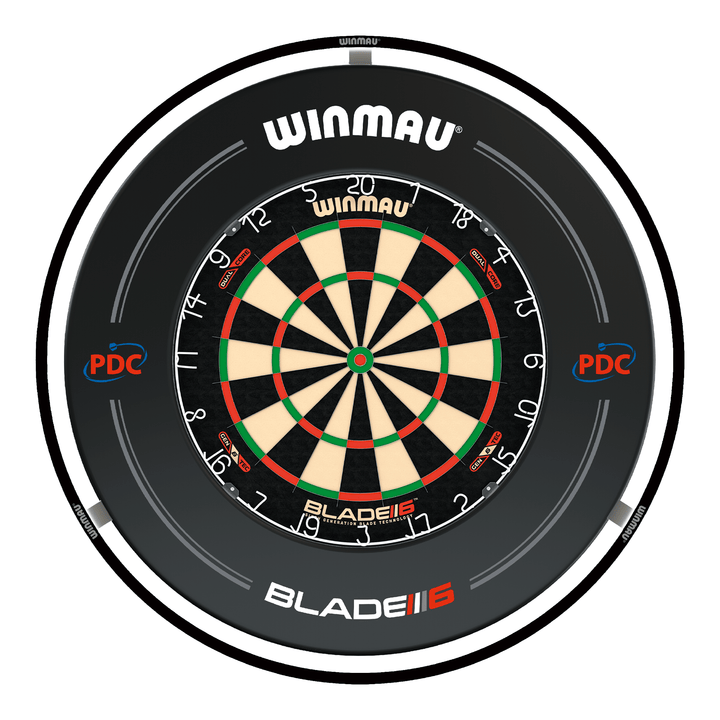 Winmau Blade 6 Dartboard, Surround & Light Bundle Blade 6 Dual Core / PDC Black / Winmau Plasma Light Boards