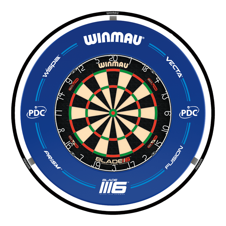 Winmau Blade 6 Dartboard, Surround & Light Bundle Blade 6 Dual Core / PDC Blue / Winmau Plasma Light Boards