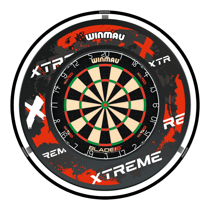 Winmau Blade 6 Dartboard, Surround & Light Bundle Blade 6 Dual Core / Xtreme Red / Winmau Plasma Light Boards