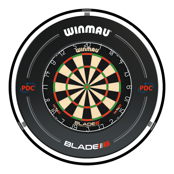 Winmau Blade 6 Dartboard, Surround & Light Bundle Blade 6 / PDC Black / Winmau Plasma Light Boards