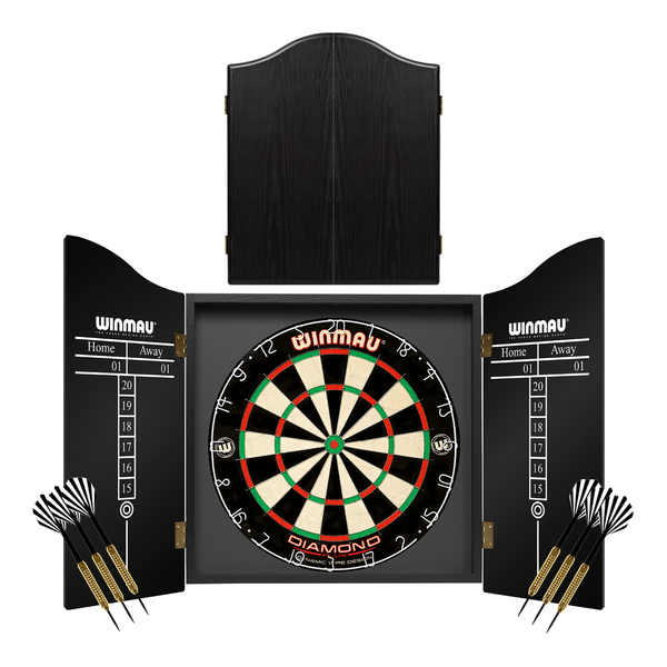 Winmau Diamond Plus Dartboard, Cabinet & Darts - Complete Darts Set Diamond Plus / Black Boards