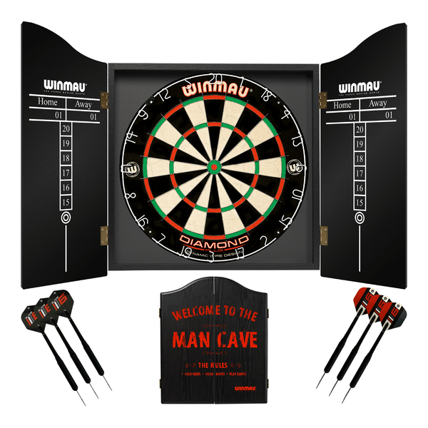 Winmau Diamond Plus Dartboard, Cabinet & Darts - Complete Darts Set Diamond Plus / Man Cave Boards