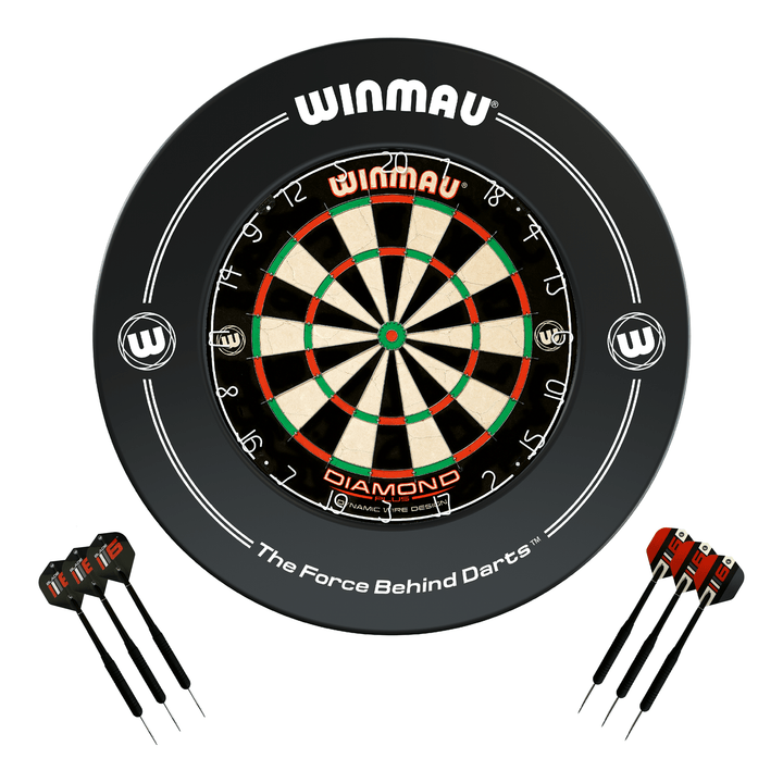 Winmau Diamond Plus Dartboard, Surround & Darts - Complete Darts Set Diamond Plus / Black Boards