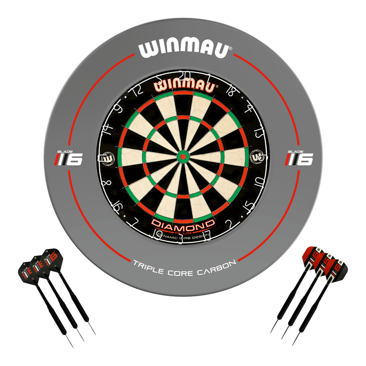 Winmau Diamond Plus Dartboard, Surround & Darts - Complete Darts Set Diamond Plus / Blade 6 Boards