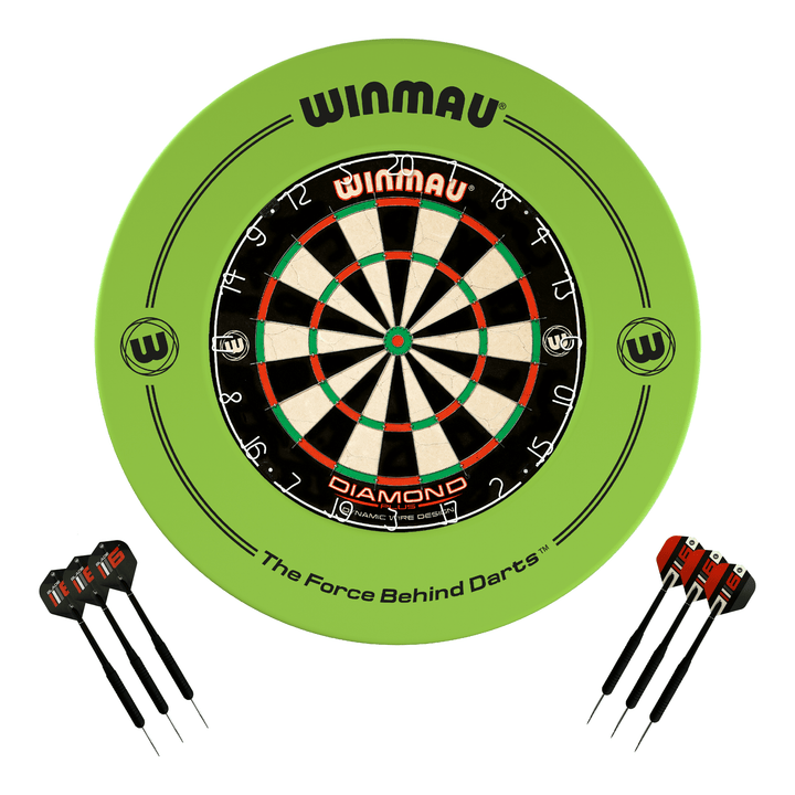 Winmau Diamond Plus Dartboard, Surround & Darts - Complete Darts Set Diamond Plus / Green Boards