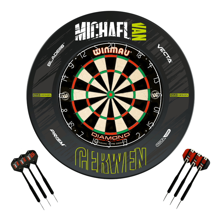 Winmau Diamond Plus Dartboard, Surround & Darts - Complete Darts Set Diamond Plus / MvG Retro Boards