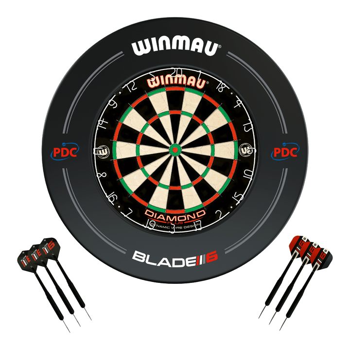 Winmau Diamond Plus Dartboard, Surround & Darts - Complete Darts Set Diamond Plus / PDC Black Boards