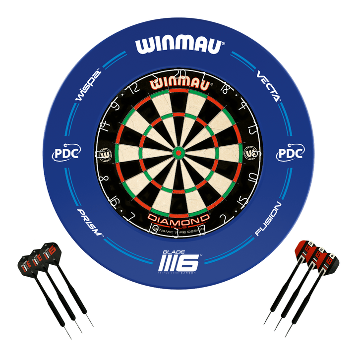 Winmau Diamond Plus Dartboard, Surround & Darts - Complete Darts Set Diamond Plus / PDC Blue Boards