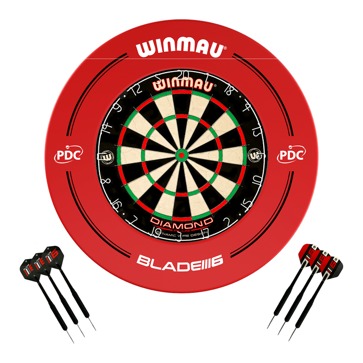 Winmau Diamond Plus Dartboard, Surround & Darts - Complete Darts Set Diamond Plus / PDC Red Boards