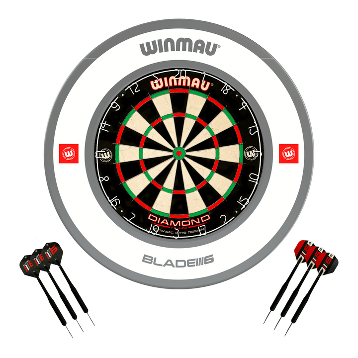 Winmau Diamond Plus Dartboard, Surround & Darts - Complete Darts Set Diamond Plus / Pro 1.0 White Boards