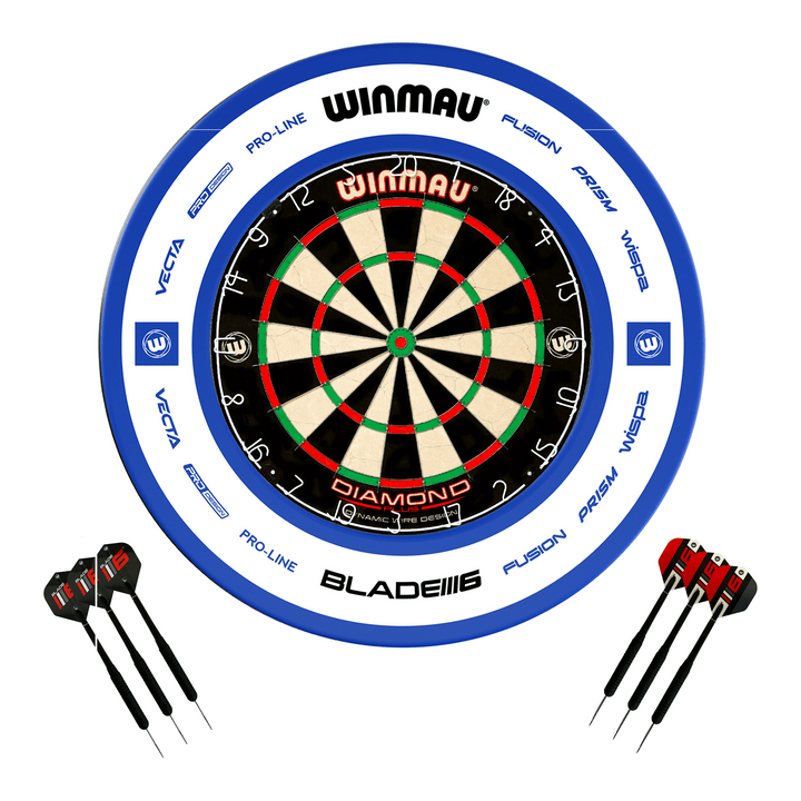 Winmau Diamond Plus Dartboard, Surround & Darts - Complete Darts Set Diamond Plus / Pro 2.0 Blue Boards