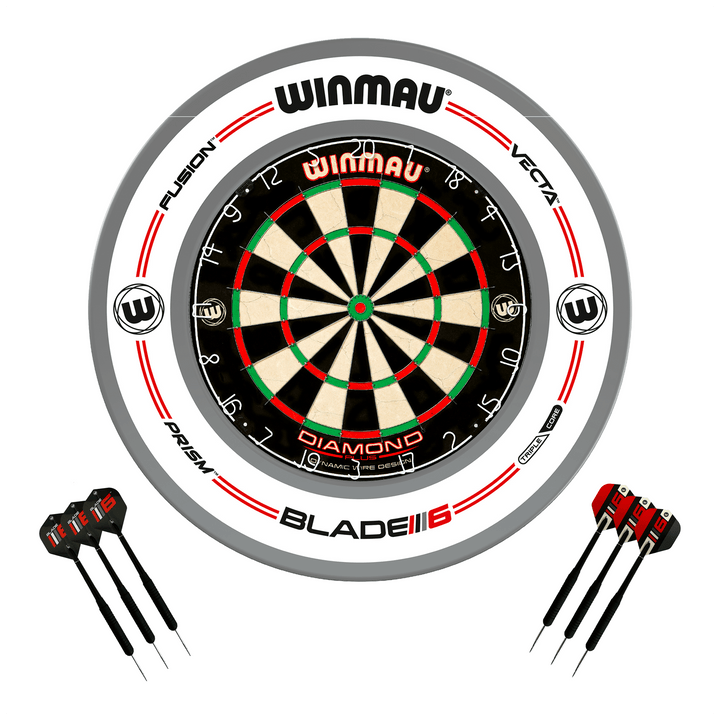 Winmau Diamond Plus Dartboard, Surround & Darts - Complete Darts Set Diamond Plus / Pro-Line White Boards