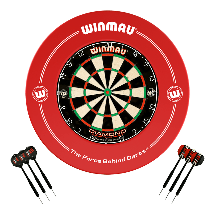 Winmau Diamond Plus Dartboard, Surround & Darts - Complete Darts Set Diamond Plus / Red Boards