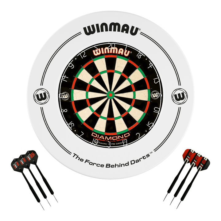 Winmau Diamond Plus Dartboard, Surround & Darts - Complete Darts Set Diamond Plus / White Boards